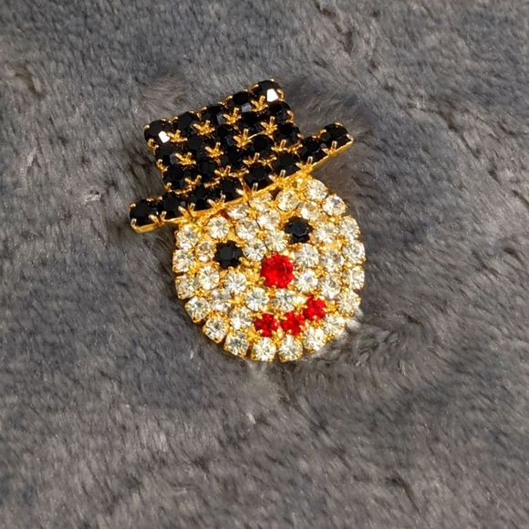 Vintage Christmas Holiday Snowman Rhinestone Brooche - Picture 3 of 6